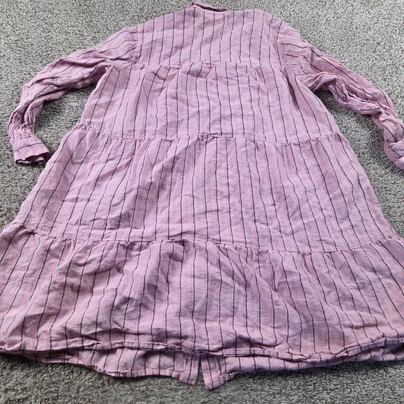 J.Jill Tiered Dress Womens 1X Pink Love Linen Striped Button Up Mark* - Picture 6 of 7